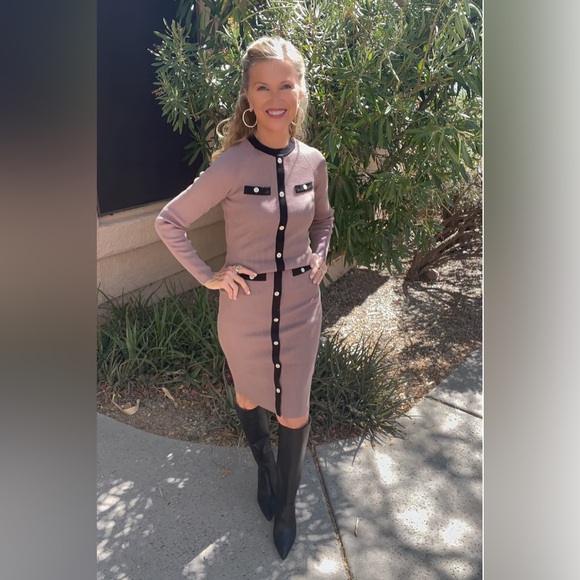 NWT RIB KNIT MIDI DRESS-KHAKI/BLACK-S - Picture 6 of 17